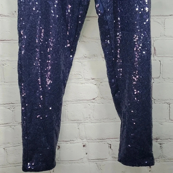 Tipsy Elves Blue Sequin High Waisted Leggings Women's Size L - Picture 6 of 14